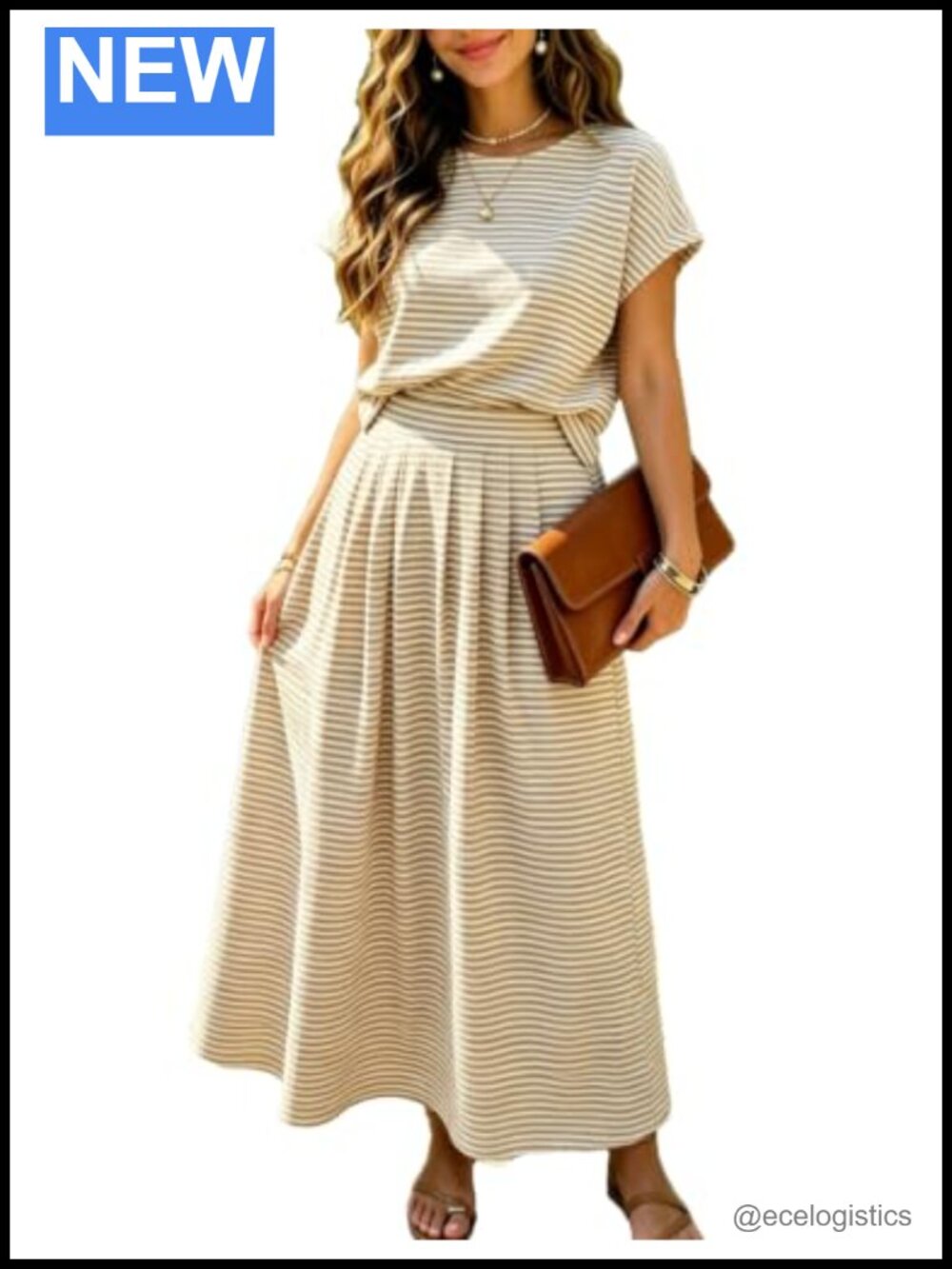 Women's Striped 2-Piece Skirt Set with Crop Top and Midi Skirt